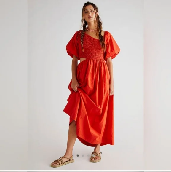  FREE PEOPLE Kalina Midi dress in Persimmon size Large - Picture 3 of 8